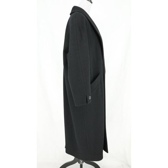 Jones NY Coat Petites 10P Black Wool Long Overcoat Shoulder Pads Vintage - Picture 12 of 16